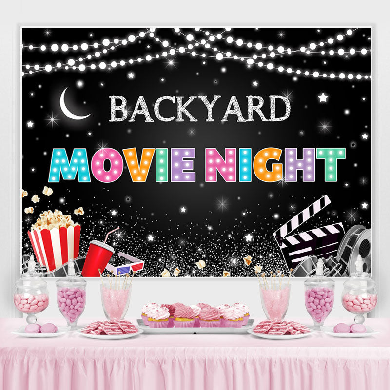 Lofaris Backyard Movie Night Gitter Star And Popcorn Backdrop