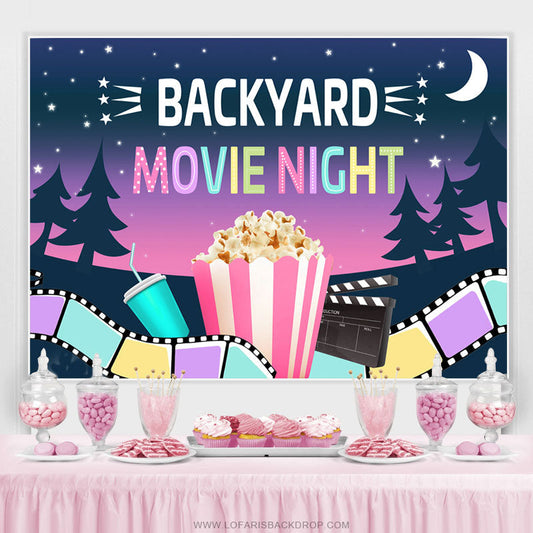 Lofaris Backyard Movie Night With Poporn And Drink Backdrop