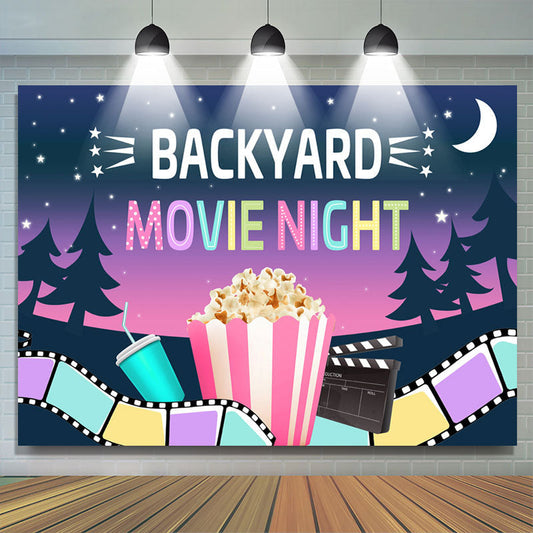 Lofaris Backyard Movie Night With Poporn And Drink Backdrop
