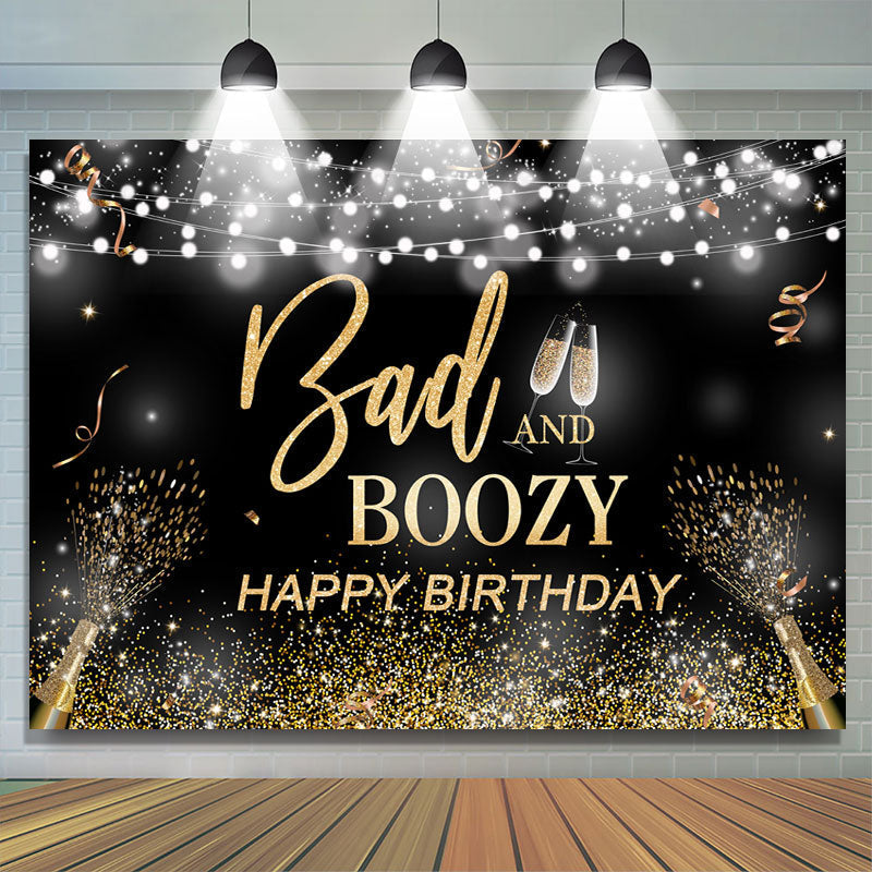 Lofaris Bad and Boozy Black Gold Birthday Backdrop for Man