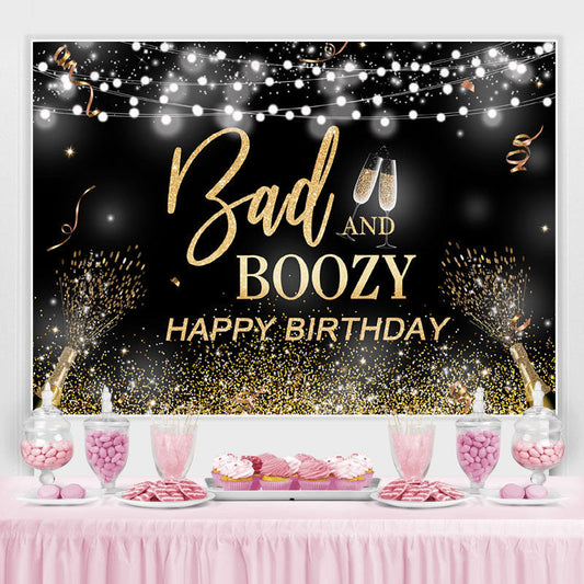Lofaris Bad and Boozy Black Gold Birthday Backdrop for Man