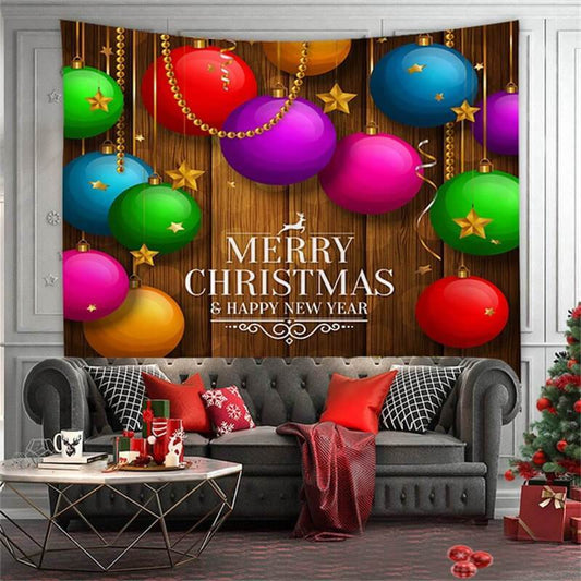 Lofaris Ball And Wooden Abstract Merry Christmas Wall Tapestry