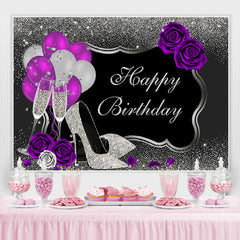Lofaris Ballon And Floral Silver Glitter Birthday Backdrop