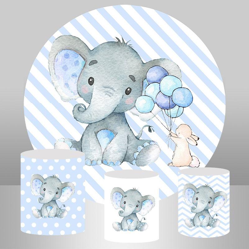 Lofaris Ballon Rabbit And Elephant Round Baby Shower Backdrop