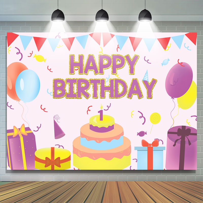 Lofaris Balloon Cake Gifts 1st Happy Birthday Party Celebration Backdrop
