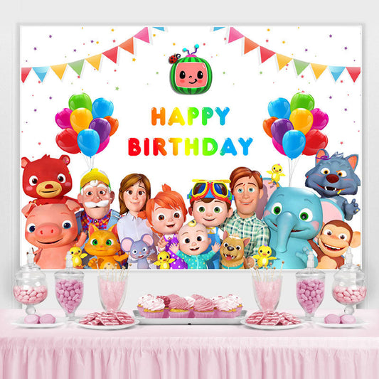 Lofaris Balloon Cartoon Happy Birthday Decor Backdrop for Party