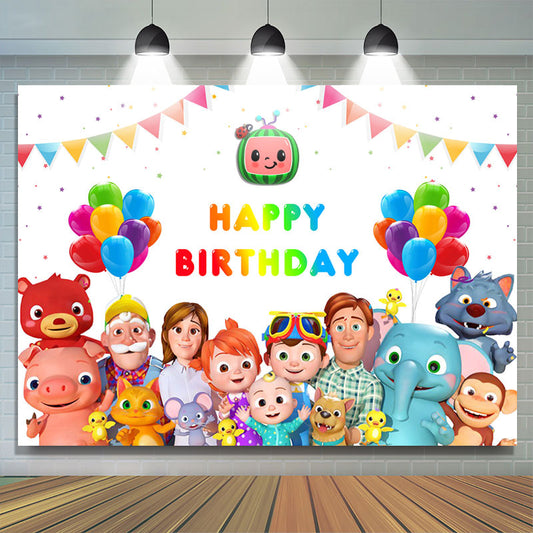Lofaris Balloon Cartoon Happy Birthday Decor Backdrop for Party