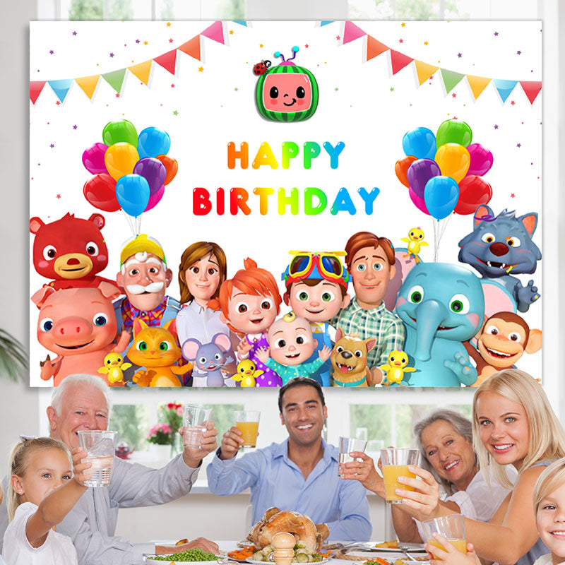 Lofaris Balloon Cartoon Happy Birthday Decor Backdrop for Party