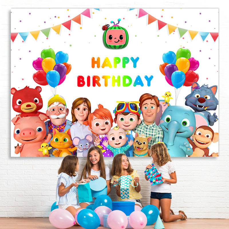 Lofaris Balloon Cartoon Happy Birthday Decor Backdrop for Party