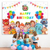Load image into Gallery viewer, Lofaris Balloon Cartoon Happy Birthday Decor Backdrop for Party