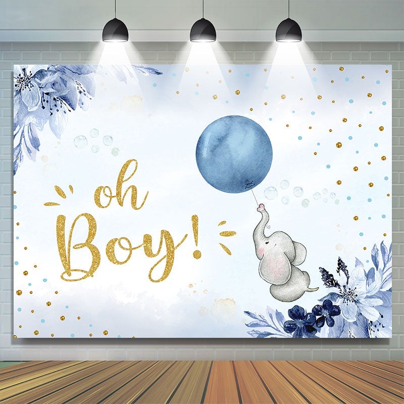 Lofaris Blue Balloon Elephant Oh Boy Photo Backdrop for Baby Shower