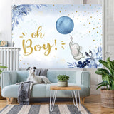Load image into Gallery viewer, Lofaris Blue Balloon Elephant Oh Boy Photo Backdrop for Baby Shower