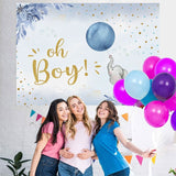 Load image into Gallery viewer, Lofaris Blue Balloon Elephant Oh Boy Photo Backdrop for Baby Shower