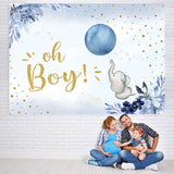 Load image into Gallery viewer, Lofaris Blue Balloon Elephant Oh Boy Photo Backdrop for Baby Shower