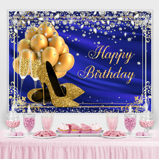 Lofaris Balloon Heels Diamond Royal Blue Happy Birthday Backdrop for Women