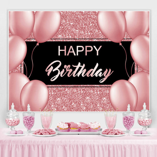 Lofaris Balloon Pink Bokeh and Black Happy Birthday Backdrop