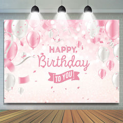 Lofaris Balloon Ribbon Pink White Happy Birthday Glitter Bokeh Backdrop