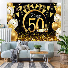 Lofaris Balloon Ribbon With Flag Happy 50Th Birthday Backdrop