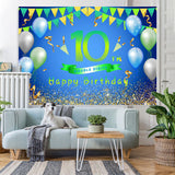 Load image into Gallery viewer, Lofaris Balloons And Flag Green Happy 10th Birthday Backdrop