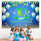 Load image into Gallery viewer, Lofaris Balloons And Flag Green Happy 10th Birthday Backdrop