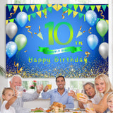 Load image into Gallery viewer, Lofaris Balloons And Flag Green Happy 10th Birthday Backdrop