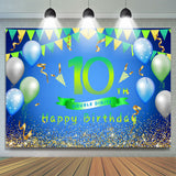 Load image into Gallery viewer, Lofaris Balloons And Flag Green Happy 10th Birthday Backdrop