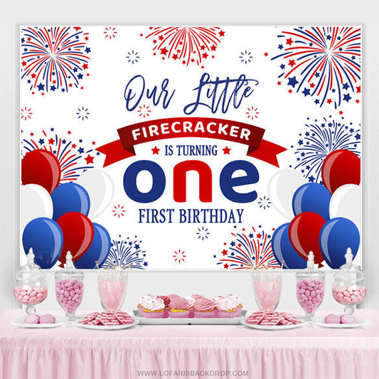 Lofaris Balloons Little Firecracker 1st Birthday Backdrop