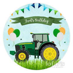 Lofaris Balloons Tractor Green Happy Birthday Round Backdrop