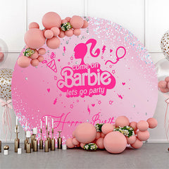 Lofaris Barbie Party Glitter Pink Round Birthday Backdrop