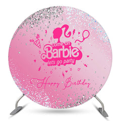 Lofaris Barbie Party Glitter Pink Round Birthday Backdrop