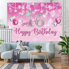 Lofaris Baribe Pink Christmas Theme Sweet 16 Birthday Backdrop