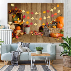 Lofaris Barn House Wood Maple Leaf Pumpkin Autumn Backdrop