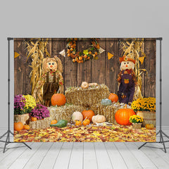 Lofaris Barn Scarecrow Pumpkin and Floral Autumn Backdrop