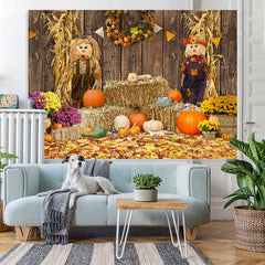 Lofaris Barn Scarecrow Pumpkin and Floral Autumn Backdrop