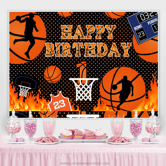 Lofaris Basketball Court Hot Rece Theme Happy Birthday Backdrop
