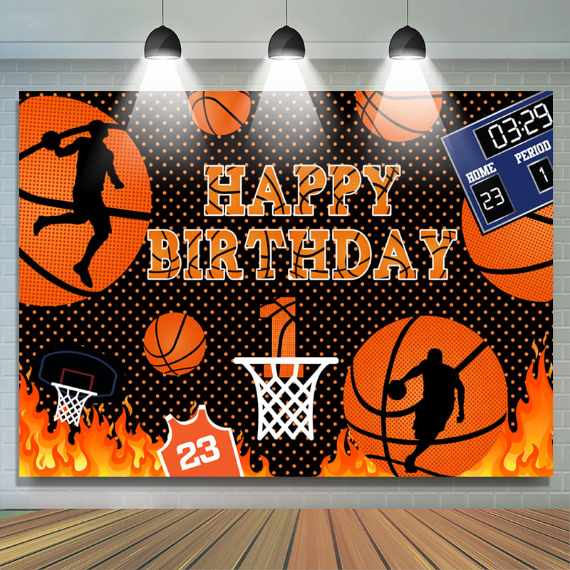 Lofaris Basketball Court Hot Rece Theme Happy Birthday Backdrop