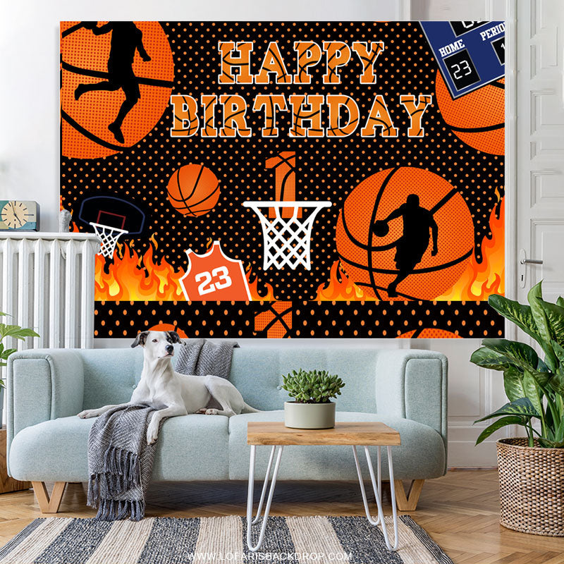 Lofaris Basketball Court Hot Rece Theme Happy Birthday Backdrop