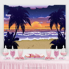 Lofaris Beach Tree Sunset Cartoon Summer Backdrop for Party