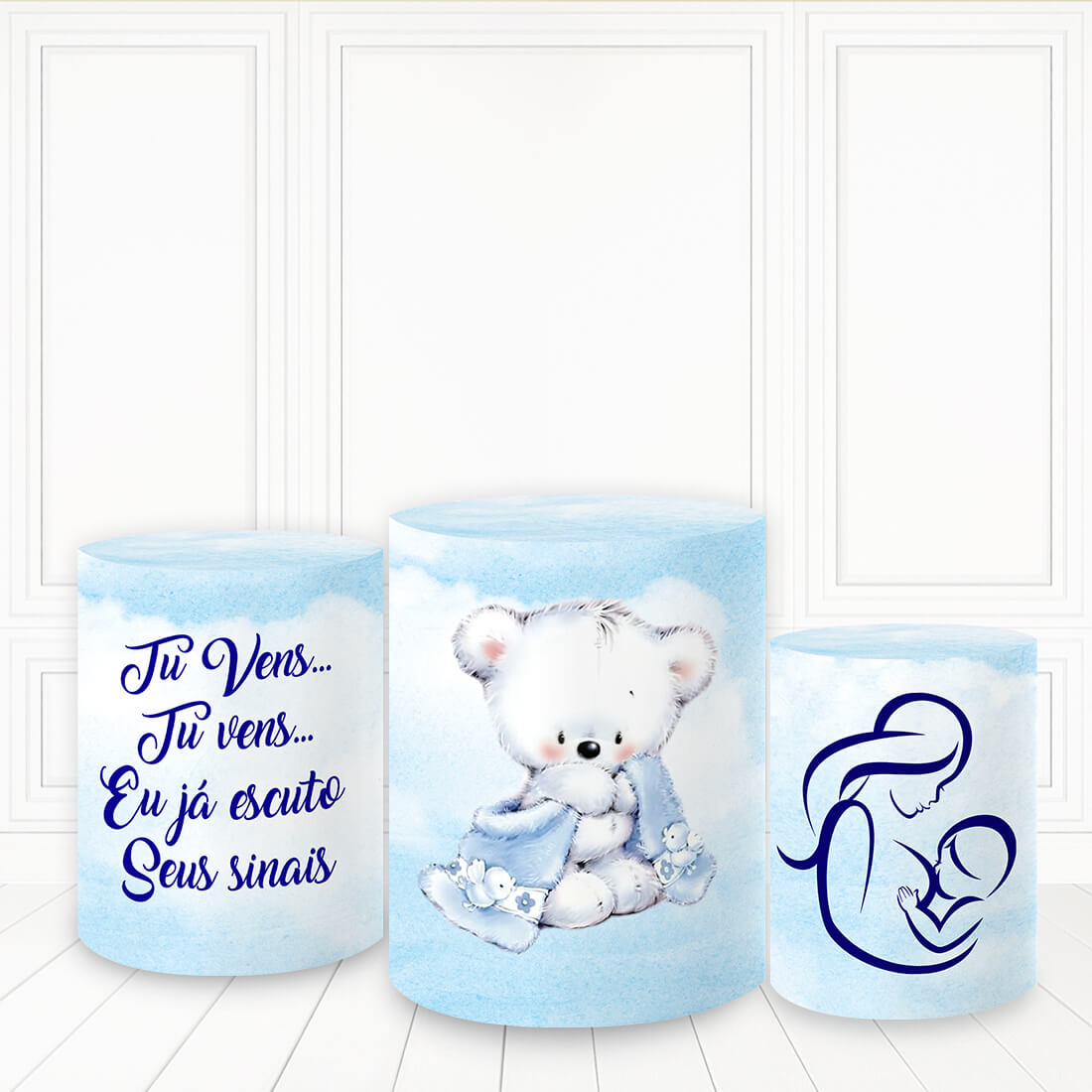 Lofaris Bear Blue Color Theme Plinth Cover Mom And Baby Pillar Wrap