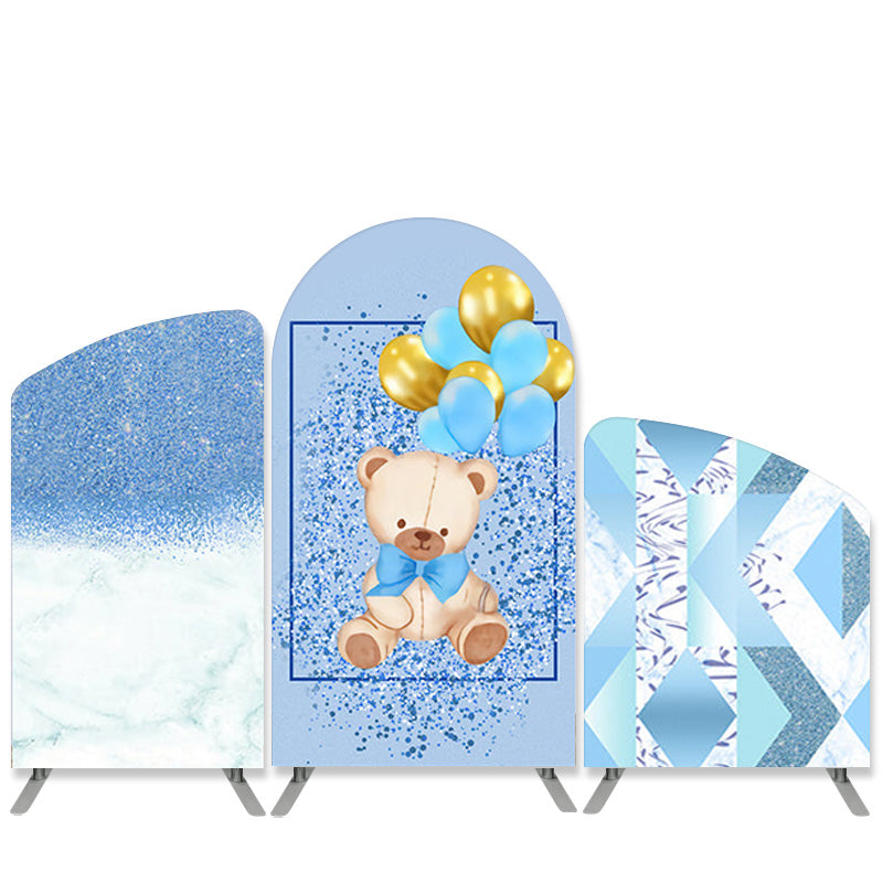 Lofaris Bear Blue Glitter Balloon Baby Shower Arch Backdrop Kit
