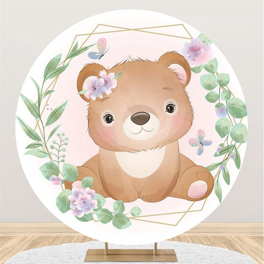 Lofaris Bear Green And Golden Butterfly Themed Round Backdrop