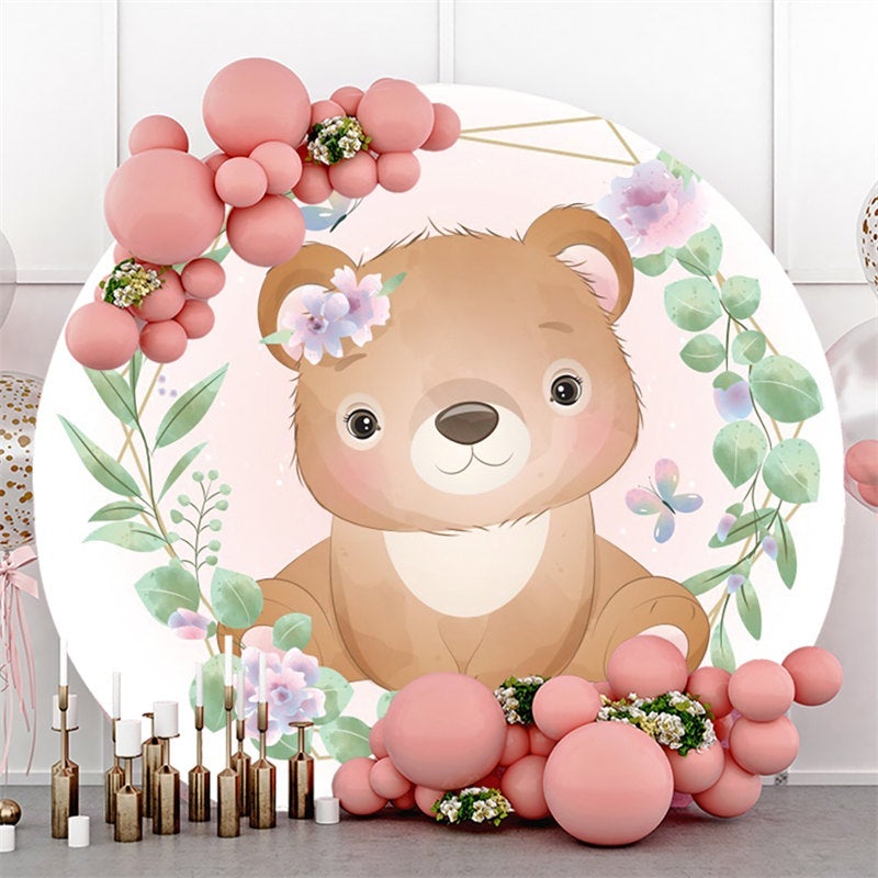 Lofaris Bear Green And Golden Butterfly Themed Round Backdrop
