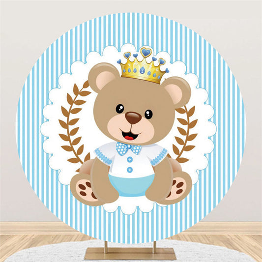 Lofaris Bear Striped Leaves Baby Shower Circle Backdrop For Party