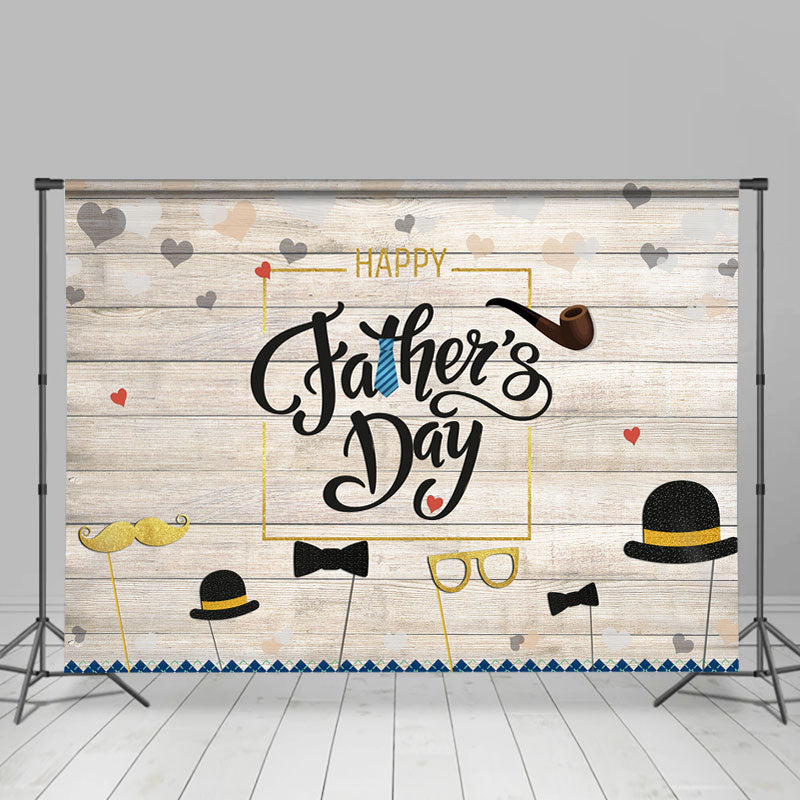 Lofaris Beard Hat Heart Wooden Happy Fathers Day Backdrop