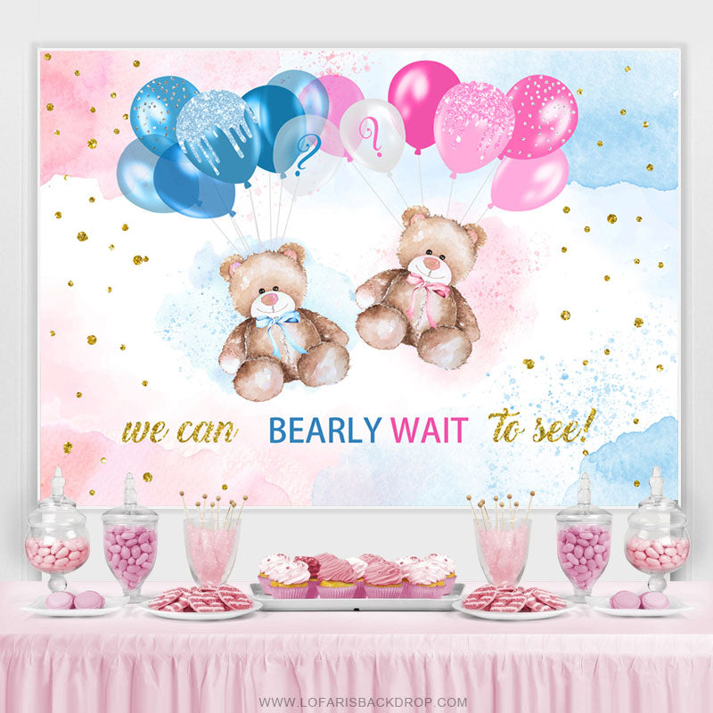 Lofaris Bearly Wait Pink Blue Balloon Gender Reveal Backdrop