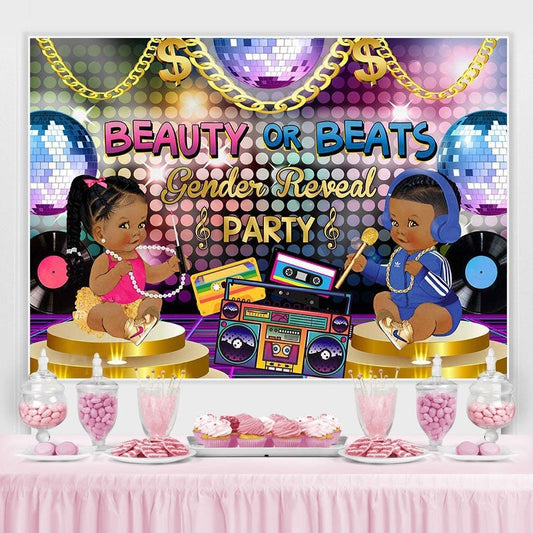 Lofaris Beauty or Beats Party Backdrop for Baby Shower