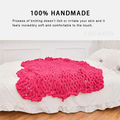 Lofaris Bedroom Decoration Thick Soft Rose Red Chunky Knit Blanket
