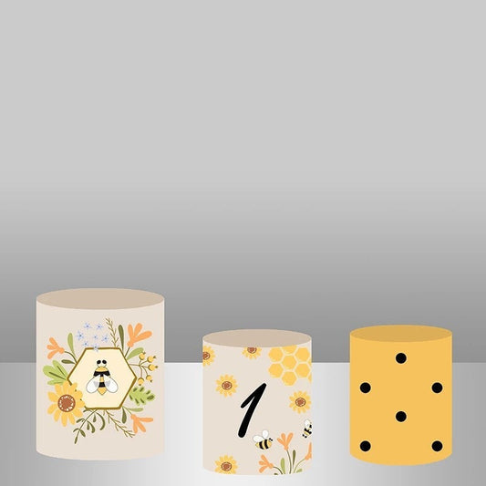 Lofaris Bee Happy 1St Birthday Backdrop Cake Table Cover Kit