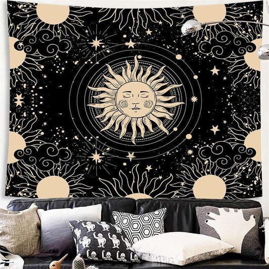 Lofaris Beige And Black Mandala Abstract Pattern Wall Tapestry