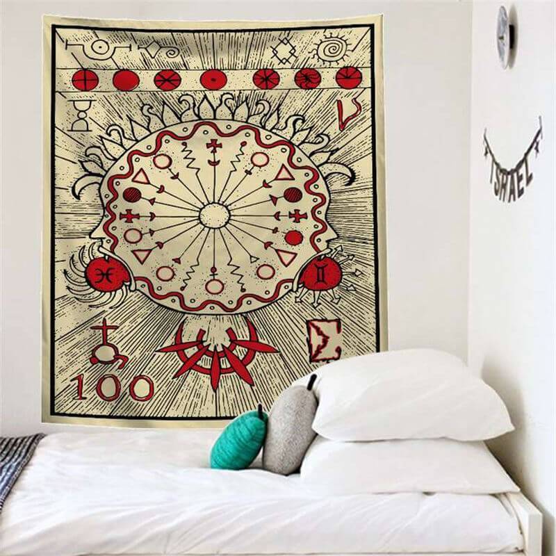 Lofaris Beige And Red Mysterious Abstract Divination Wall Tapestry
